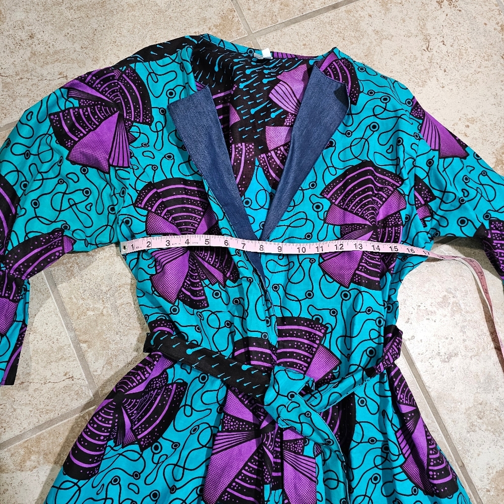 Marine Imports Womens Plus Ankara Turquoise Cotton Wax Print Dress Scarf Rare - Picture 7 of 8